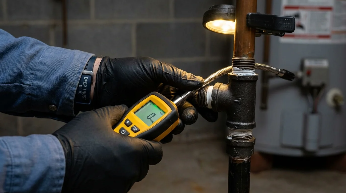 Gas leak detection with electronic sniffer by Johns Plumbing LLC in Wolfeboro