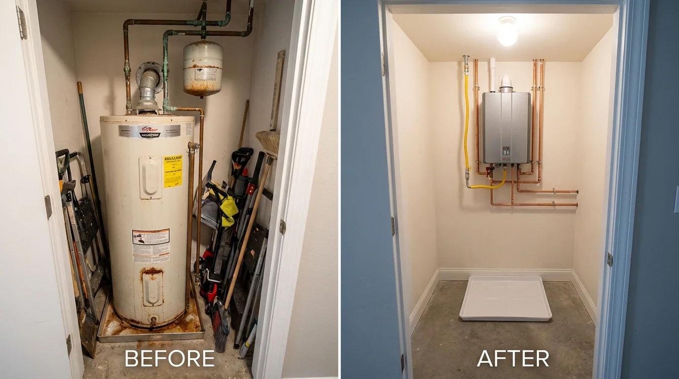 Tank water heater versus wall-mounted tankless unit comparison for Wolfeboro, NH homeowners
