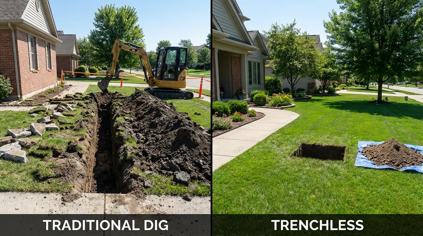 Trenchless sewer repair with minimal yard damage versus traditional excavation in Wolfeboro, NH